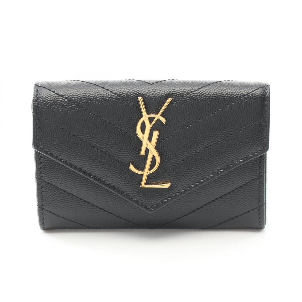 Saint Laurent Paris Monogram Envelope Wallet Bifold Leather Black